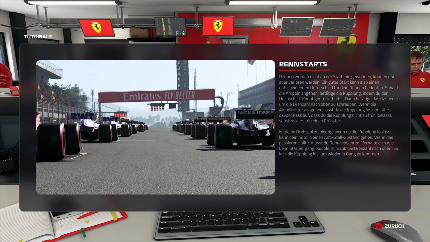 F1 2019Die zahlreichen Tutorials im Spiel helfen vor allem F1-Neulingen mit einer ausführlichen Erklärung inklusive Video.