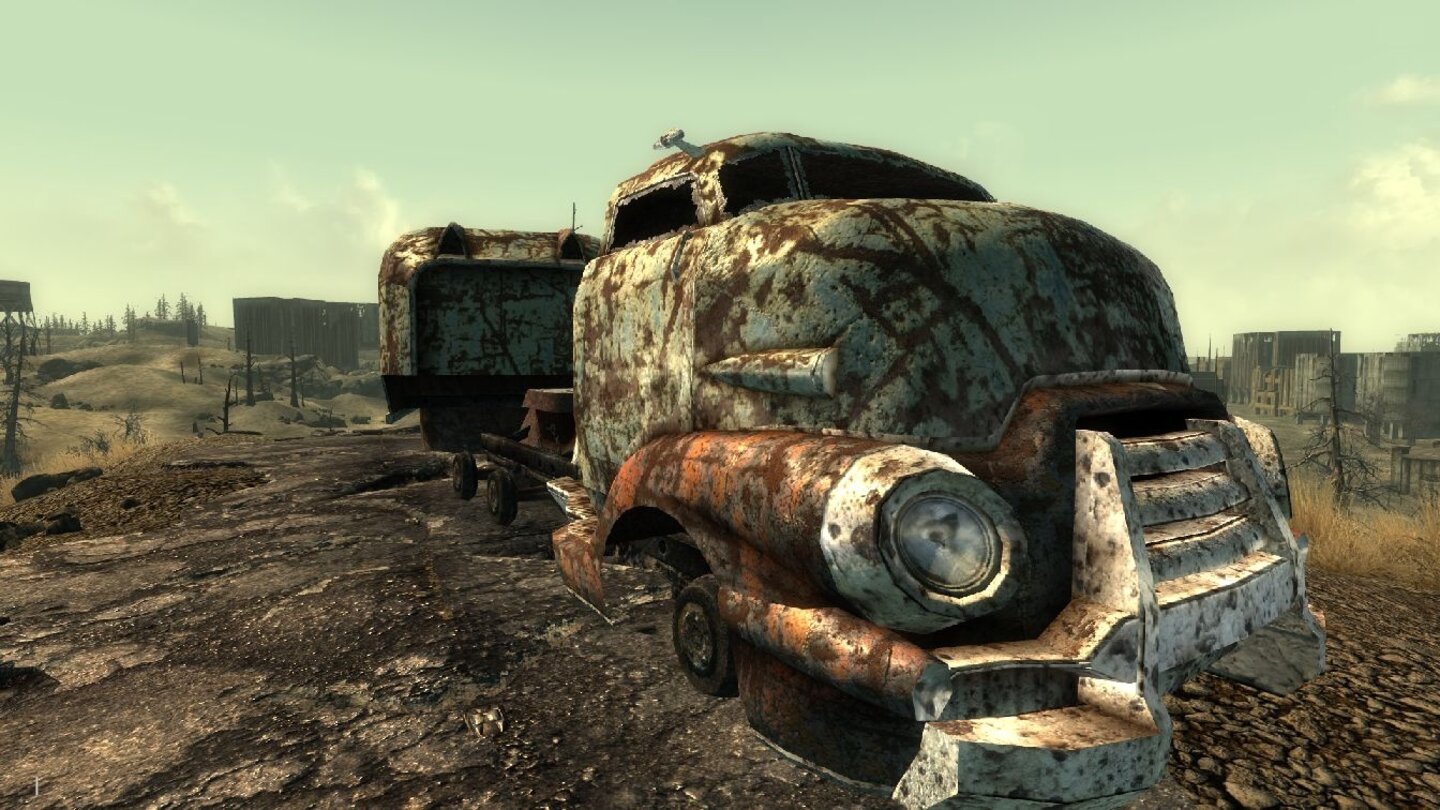 Fallout 3: Kaputter geht es nicht - der LKW ist dank neuer Texturen fertig mit der Welt.
