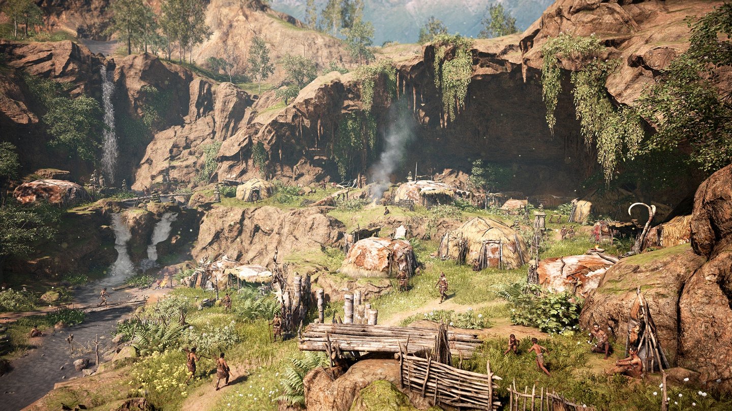 Far Cry PrimalIm Verlauf des Spiels locken Takkars Helden immer mehr Dorfbewohner an, so dass eine blühende Siedlung entsteht.
