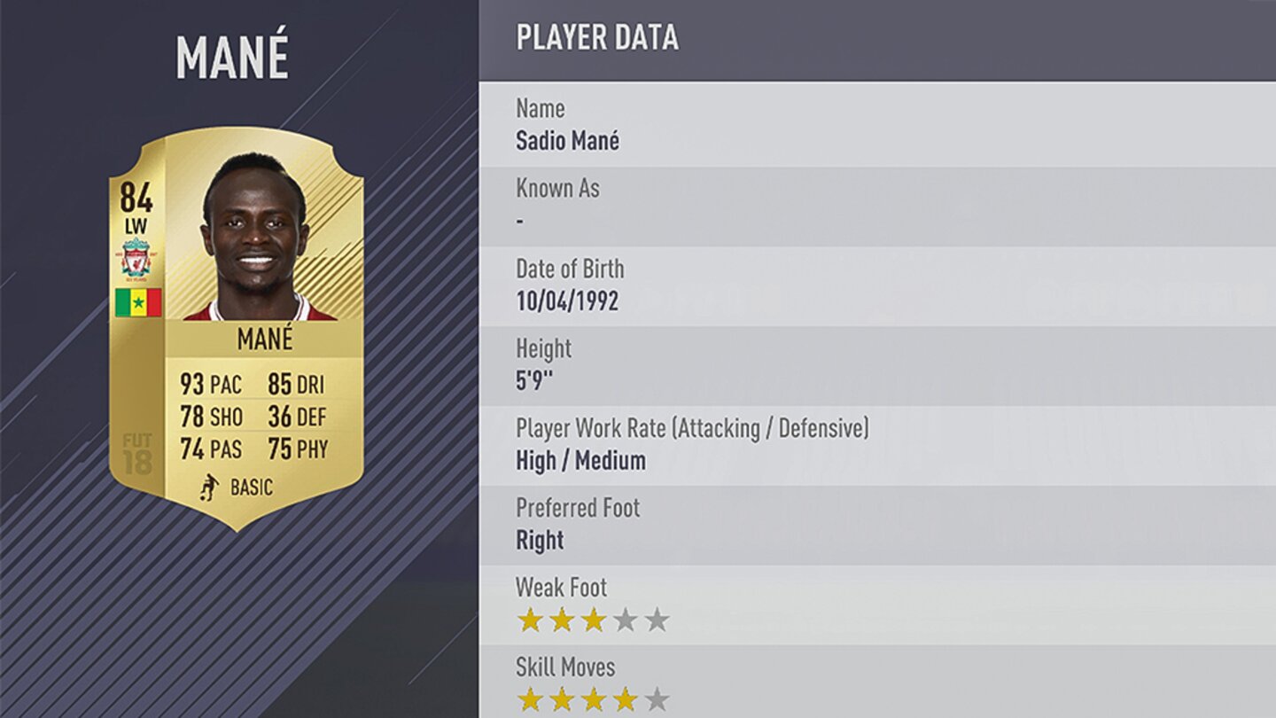 FIFA 18Platz 98: Sadio Mané vom FC Liverpool