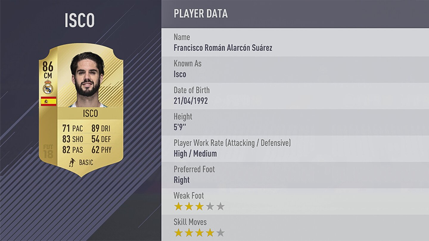 FIFA 18Platz 54: Isco von Real Madrid