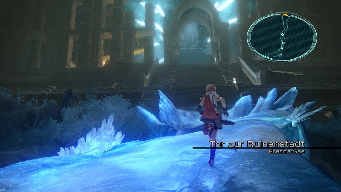 Final Fantasy 13Neu erreichte Orte werden über eine kurze Texteinblendung angekündigt.
