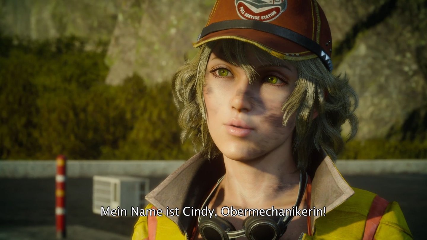 Final Fantasy 15Die Mechanikerin Cidney kümmert sich um unsere Karre. Sie ist der erste weibliche »Cid« in der Final-Fantasy-Serie.