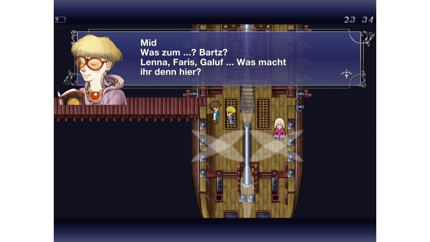 Final Fantasy VGespräche werden klassisch in Textfenstern geführt – hier auf dem Luftschiff.