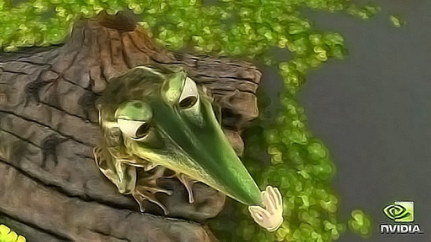 Froggy: Wer schon immer einmal an einem Frosch herumzerren wollte, kann dies mit der interaktiven Demo Froggy tun, die die Möglichkeiten der Unified-Shader-Architektur der GeForce-8-Karten eindrucksvoll präsentiert.