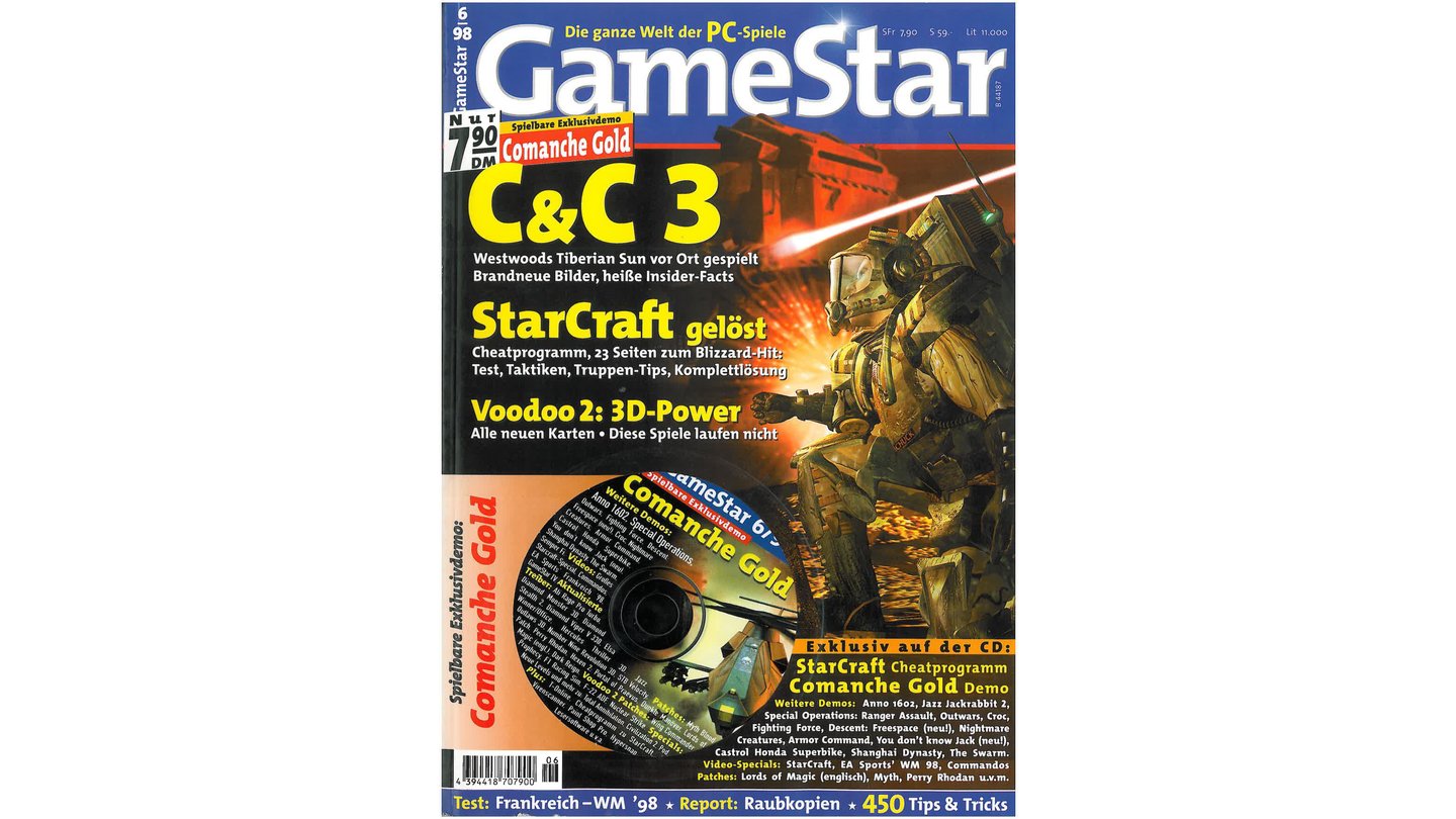 GameStar 6/1998Command & Conquer-3-Titelstory mit Mega-Preview. Außerdem: Jagged Alliance 2, Outcast und Grim Fandango in der Preview . Might & Magic 6, Ultima Online, Hexen-2-Addon: Portal of Praevus und StarCraft haben wir gestestet. Report: Raubkopierer.