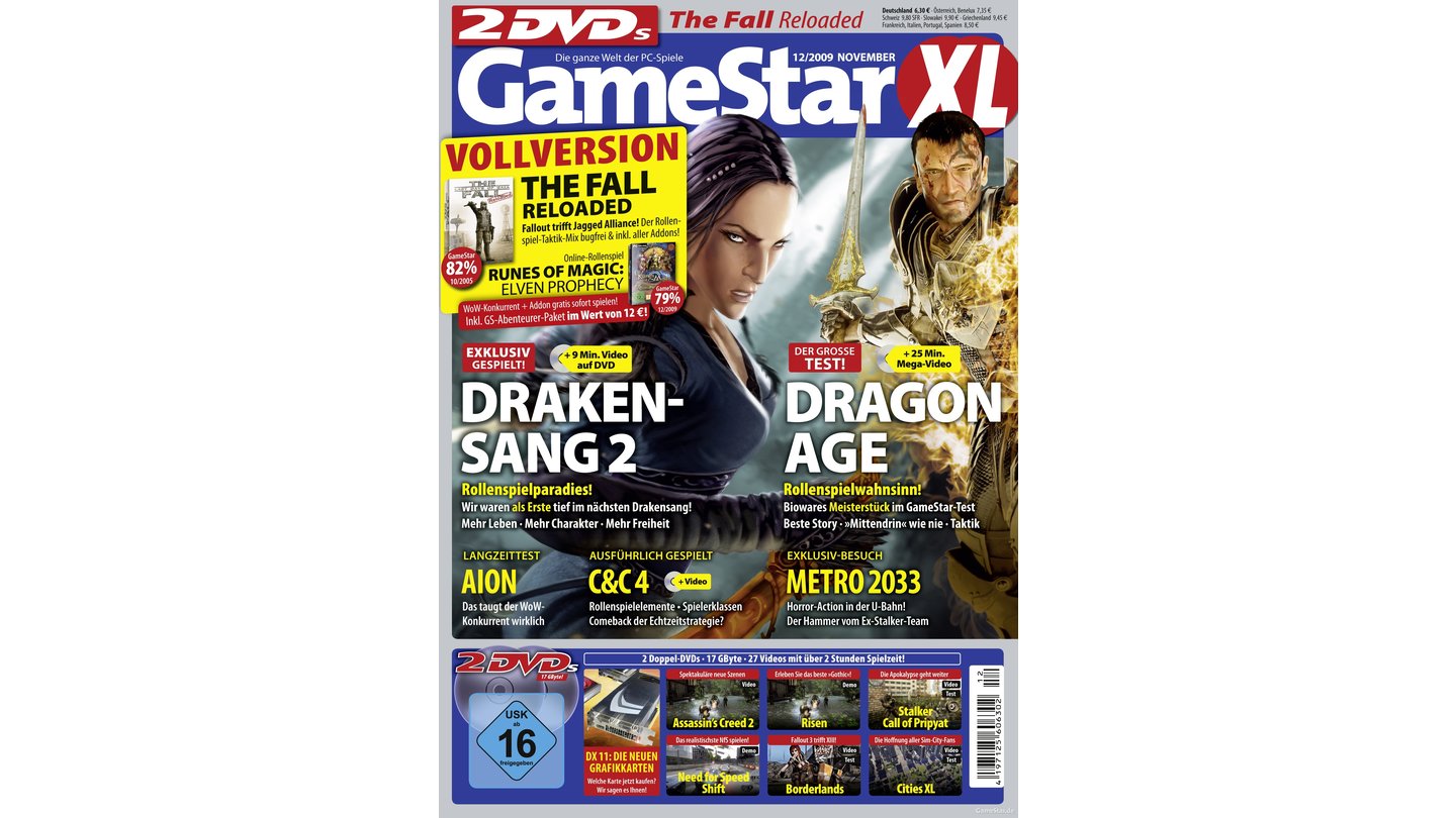 GameStar 12/2009Drakensang-Titelstory mit Interview, Vergleich mit Dragon Age und Spielmöglichkeiten. Außerdem: Preview zu Saboteur und Tests zu Borderlands, Aion, Dragon Age: Origins und NBA 2k10.