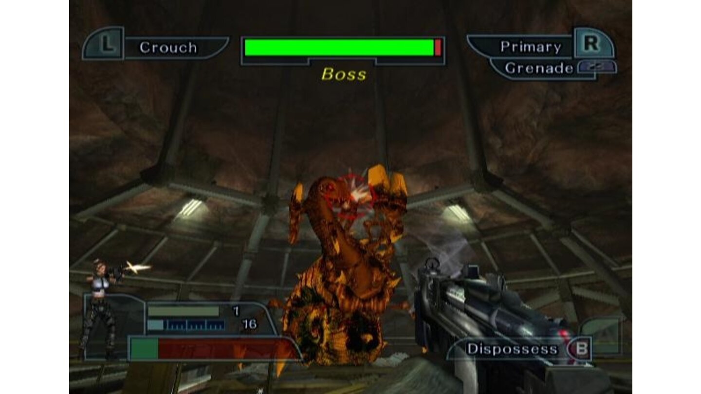 Attacking a large boss level enemy