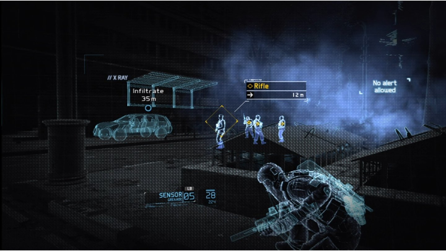 Ghost Recon: Future SoldierMit X-ray-Optik beobachten wir das Soldatengrüppchen.