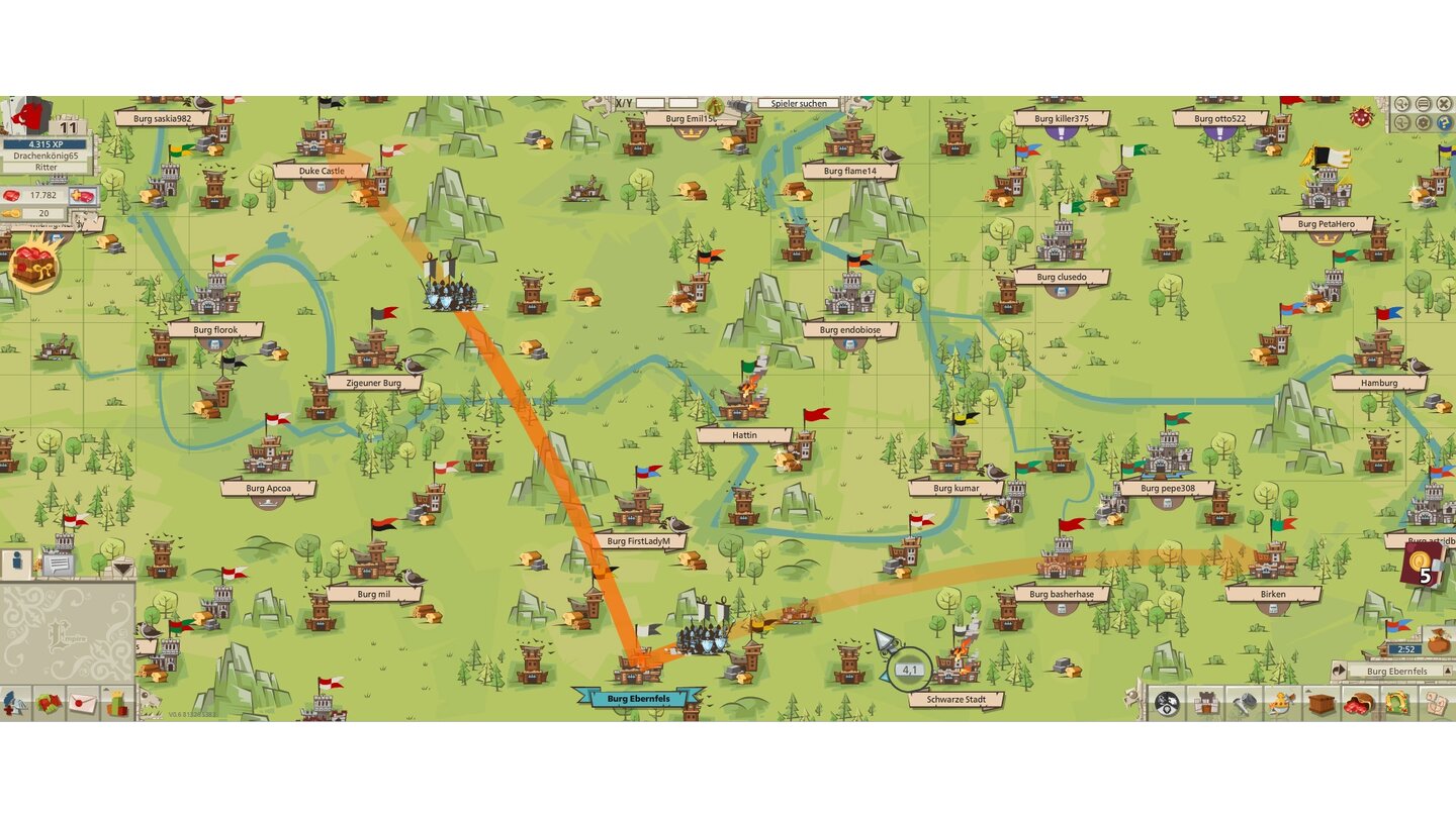 Goodgame EmpireAuf der Karte sind die Burgen sämtlicher Mitspieler verzeichnet.