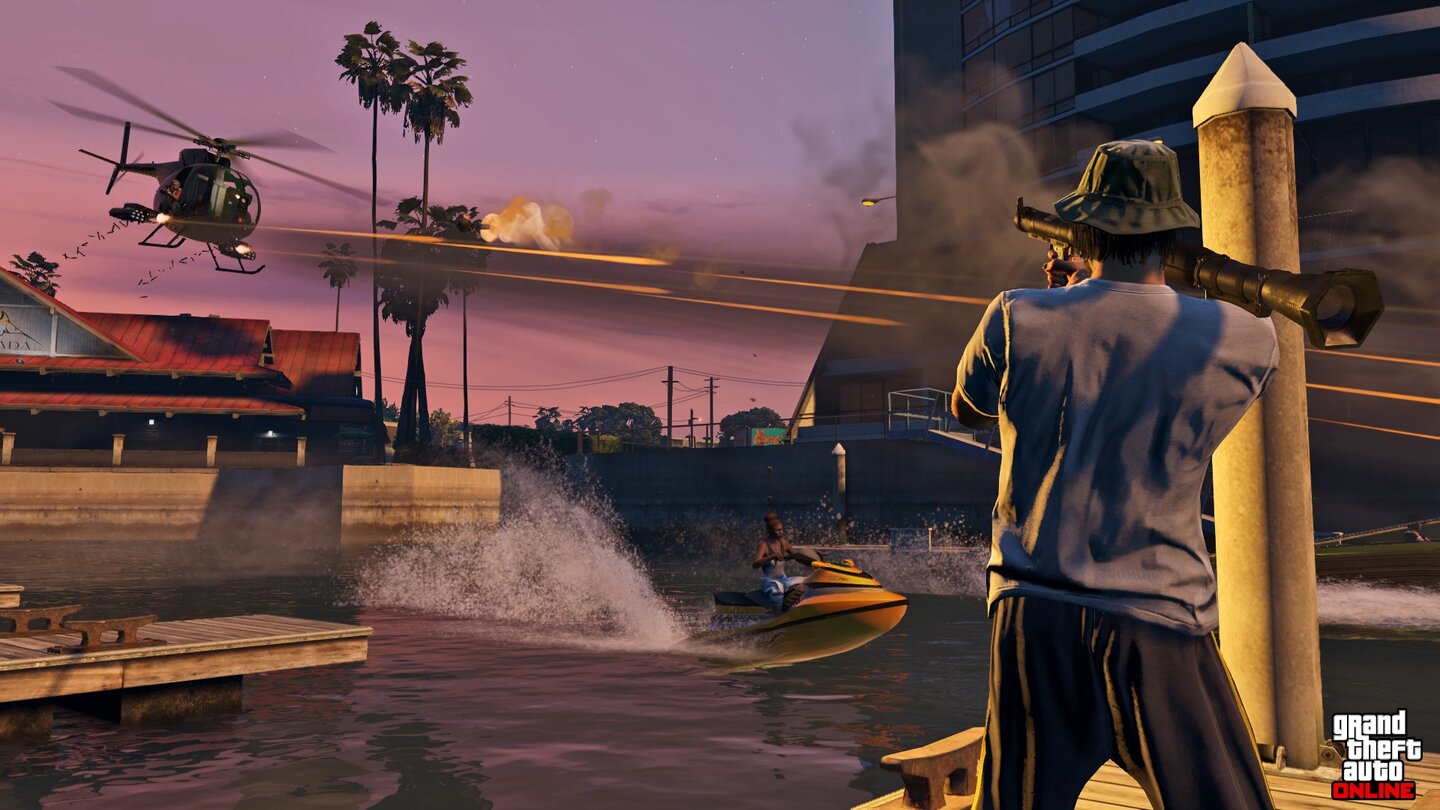 GTA 5So macht eine zünftige Schießerei Spaß: Dank zusätzlicher Partikeleffekte sehen Rauch und Explosionen jetzt noch besser aus.