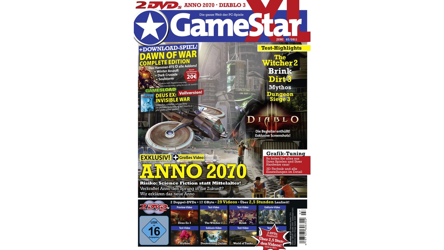 GameStar 7/2011Anno 2070-Titelstory über die wichtigsten Neuerungen, Gebäudearten uvm. Außerdem: Mass Effect 3 und Deus Ex: Human Revolution in der Preview und Fable 3, Brink und The Witcher 2 im Test.
