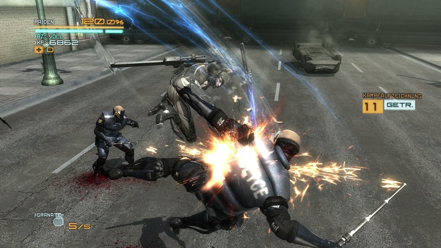 Metal Gear Rising: RevengeanceWenn Raiden richtig los legt, wirkt das zuweilen wie ein anmutiger Tanz - nur eben tödlich.