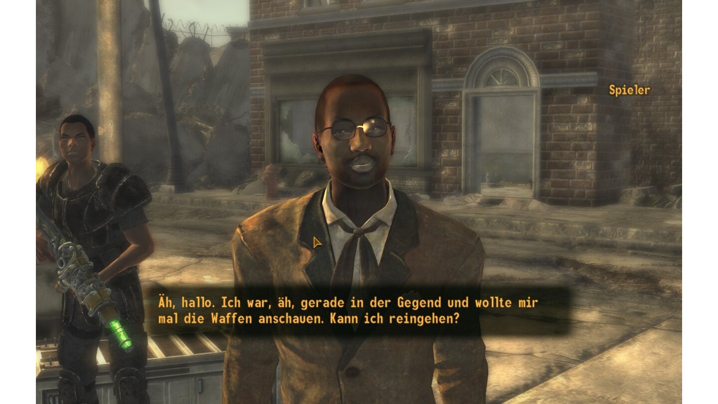 Fallout: New VegasDie Quests sind gewohnt vielseitig. Hier sortieren wir als Wachmann Kunden eines Ladens aus.