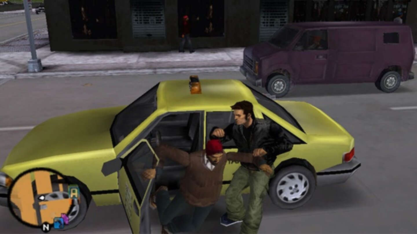 GTA III (2001) GTA III erscheint 2001 als erstes Spiel der GTA-Serie in 3D-Grafik für den PC, die Playstation 2 und die Xbox. Die an lose New York angelehnte Spielstadt Liberty City bietet den Handlungsrahmen für den Rachefeldzug des Spielers, der von seiner Freundin bei einem Banküberfall angeschossen und zurückgelassen wurde – im Verlauf der Geschichte werden die drei Gebiete von Liberty City nach und nach freigeschaltet. Wir steuern den Hauptcharakter aus der Schulterperspektive und erledigen Aufträge für kriminelle Banden, um an Geld zu kommen. Die Ansicht wechselt nur, wenn wir mit bestimmten Waffen (Scharfschützengewehr, M16) zielen oder Drive-By-Shootings ausführen.