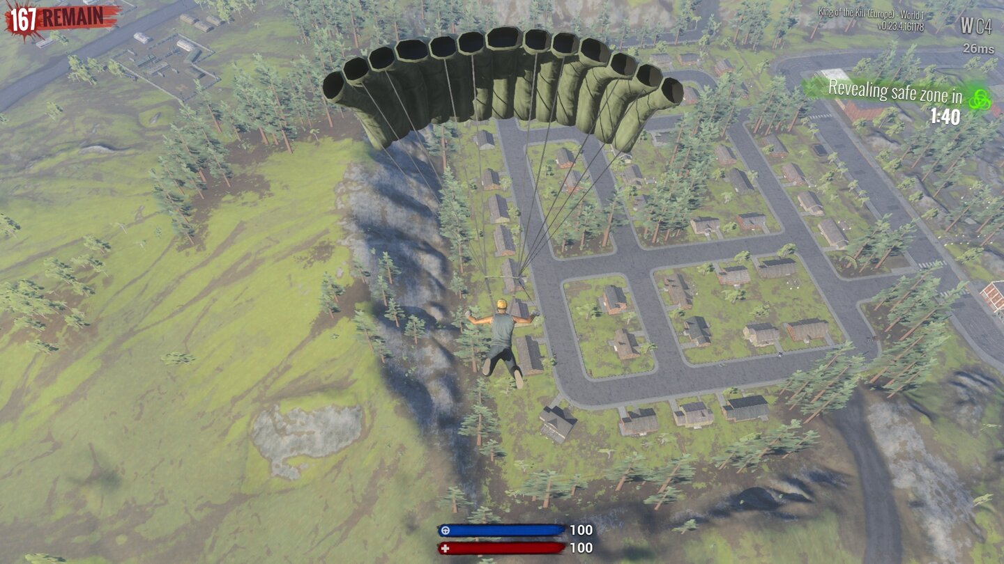 H1Z1: King of the KillZu Rundenbeginn suchen wir nach einem sicheren Landeplatz, der am besten auch noch guten Loot verspricht.