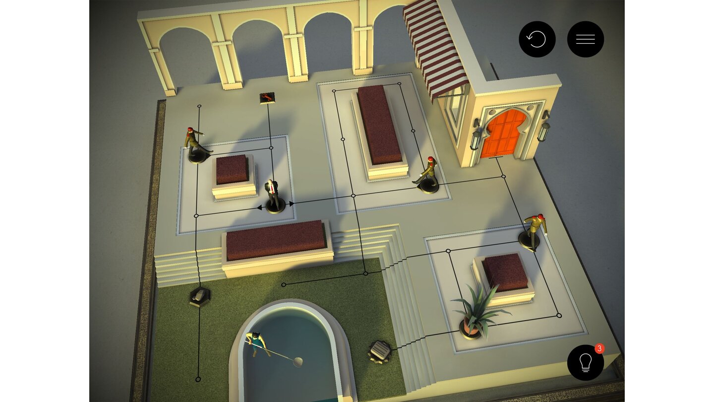 Hitman GO (2014)
2014 erscheint mit Hitman GO der erste Mobile-Ableger der Auftragskiller-Serie. Auf iOS und Android ziehen Spieler dabei Nummer 47 in Zügen über ein Brett mit Lauffeldern - denn Hitman GO ist ein Brettspiel. Das völlig andere Gameplay ändert dabei nicht den Kern des Hitman, noch immer müssen wir Ziele ausschalten und möglichst ungesehen an Wachen vorbeikommen.