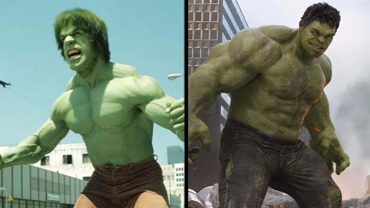 Hulk
Lou Ferrigno in Der unglaubliche Hulk (1978 bis 1982) und Mark Ruffalo in Marvel's The Avengers (2012).
© Koch Media / Marvel