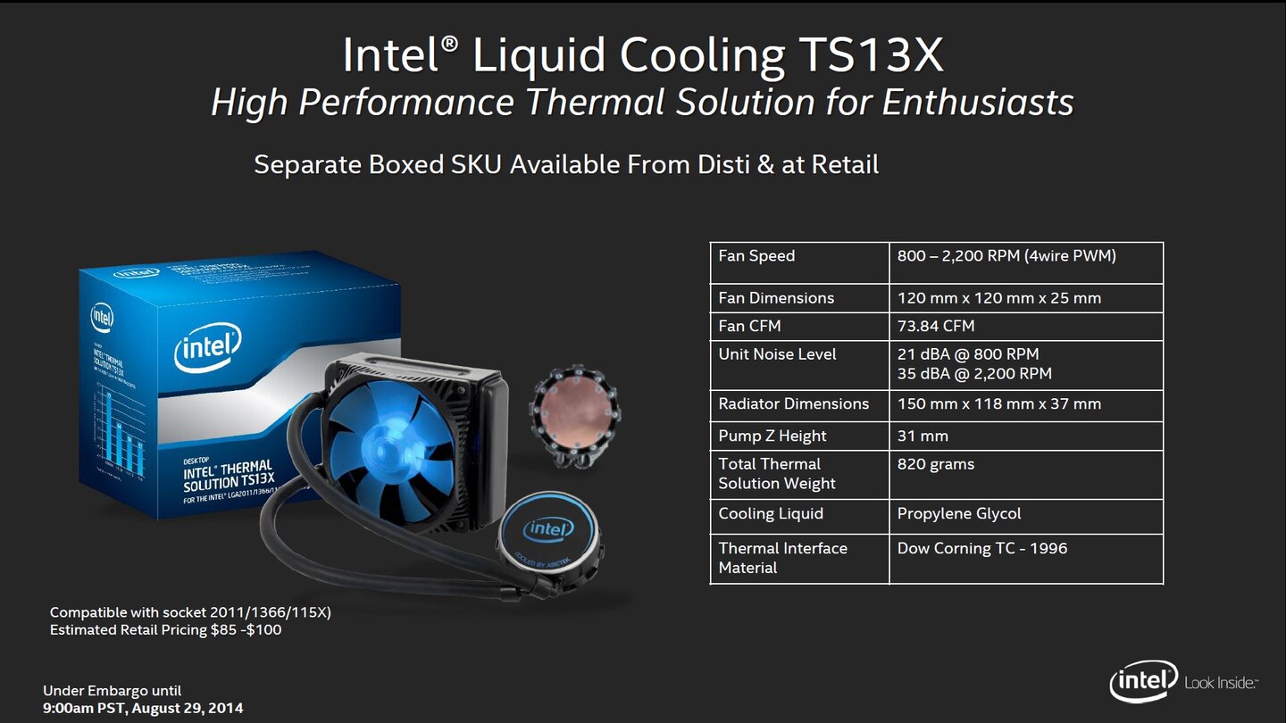 Intel bietet auch eine passende Wasserkühlung an, die von Asetek gefertigt wird.