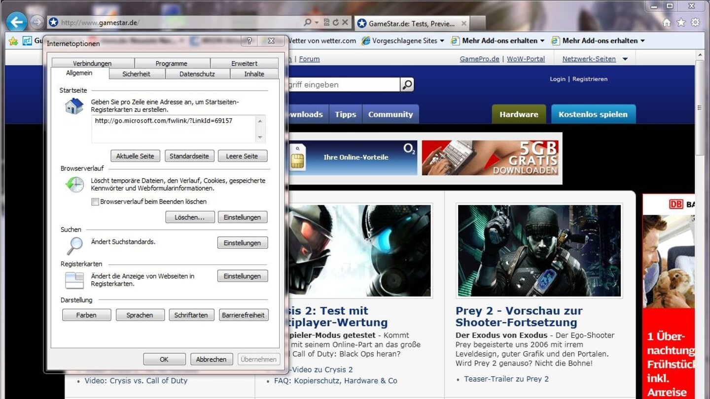 Internet Explorer 9 Optionen