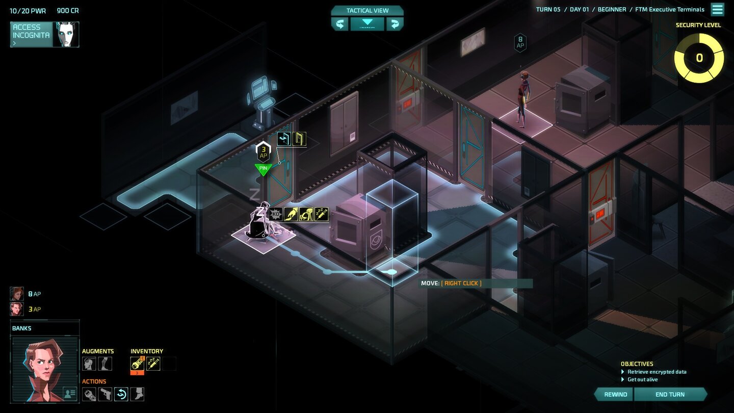 Invisible, Inc.… bekommt sie frische AP und kann so gleich wieder aus der Gefahrenzone abhauen.