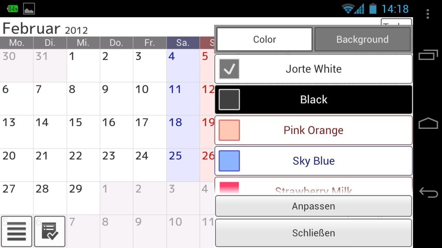 JorteDie standardmäßige Kalender-App für Android lässt sich nur eingeschränkt konfigurieren. Deshalb finden Sie im Market knapp ein Dutzend Alternativen, Eine davon ist die App Jorte. Mit der Kalender-App Jorte notieren Sie sich übersichtlich Termine und Aufgaben und heben Wichtige davon farblich hervor. Zusätzlich platzieren Sie Jorte als Widget in beliebigen Größen auf einem Startbildschirm und stellen ein, welche Zeiträume angezeigt werden sollen. (Lauffähig ab Android 1.5)
