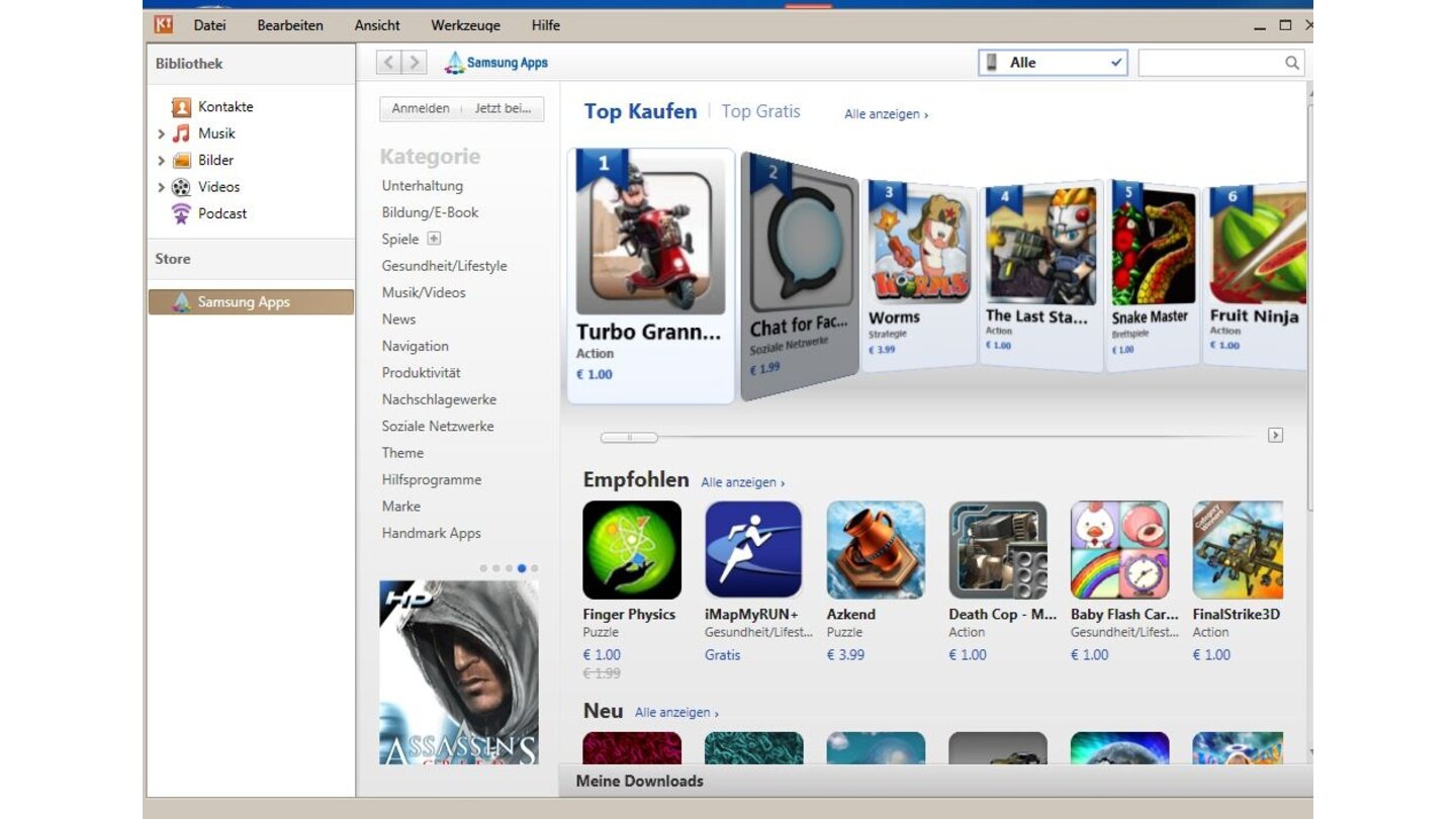 KIES bietet auch Zugriff auf den Samsung App Store