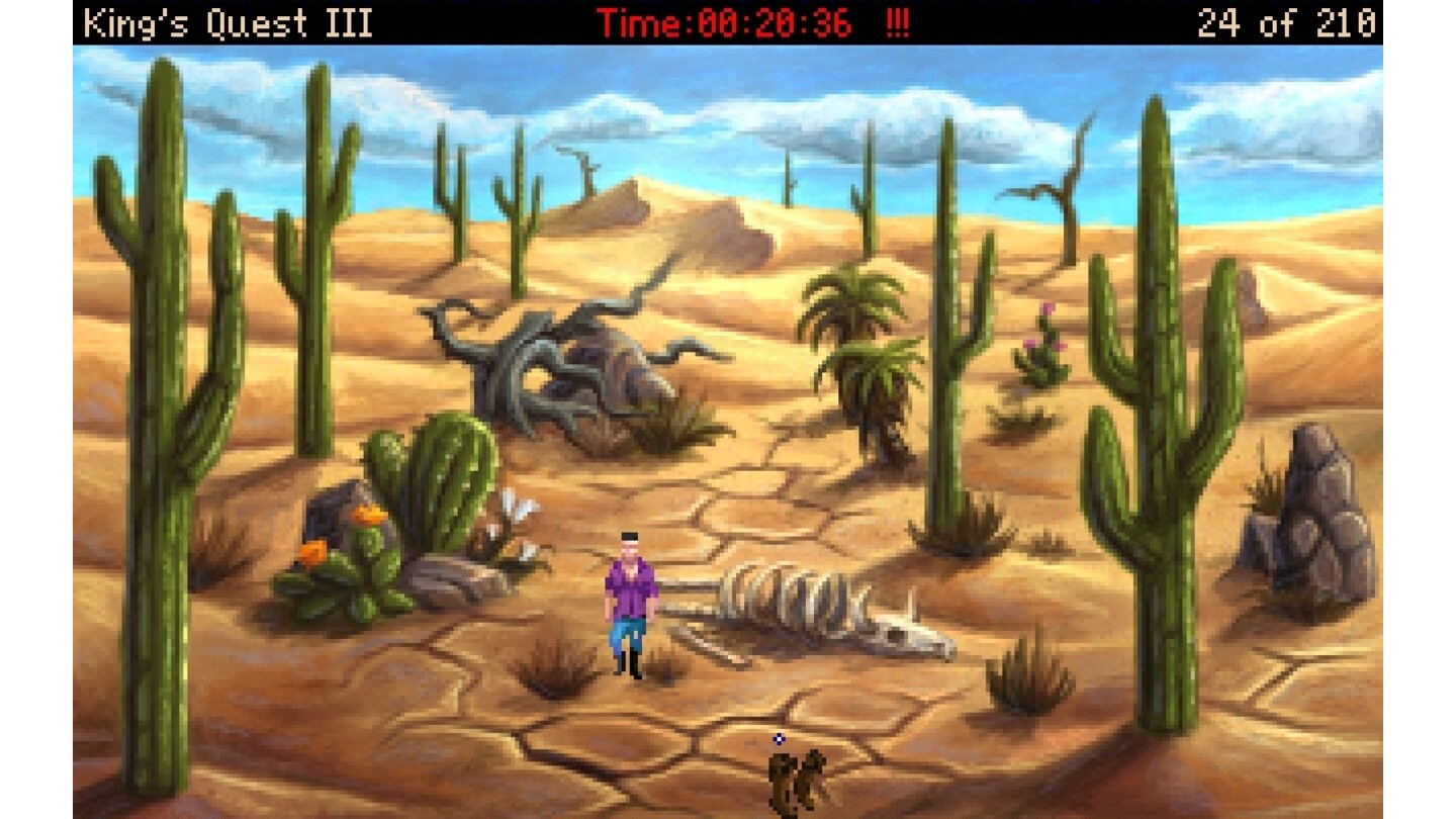 King's Quest 3 ReduxZeit-Warnung: Die Uhr am oberen Bildschirmrand wird erst gelb und dann rot, um vor Manannans Rückkehr zu warnen. Äußerst praktisch!