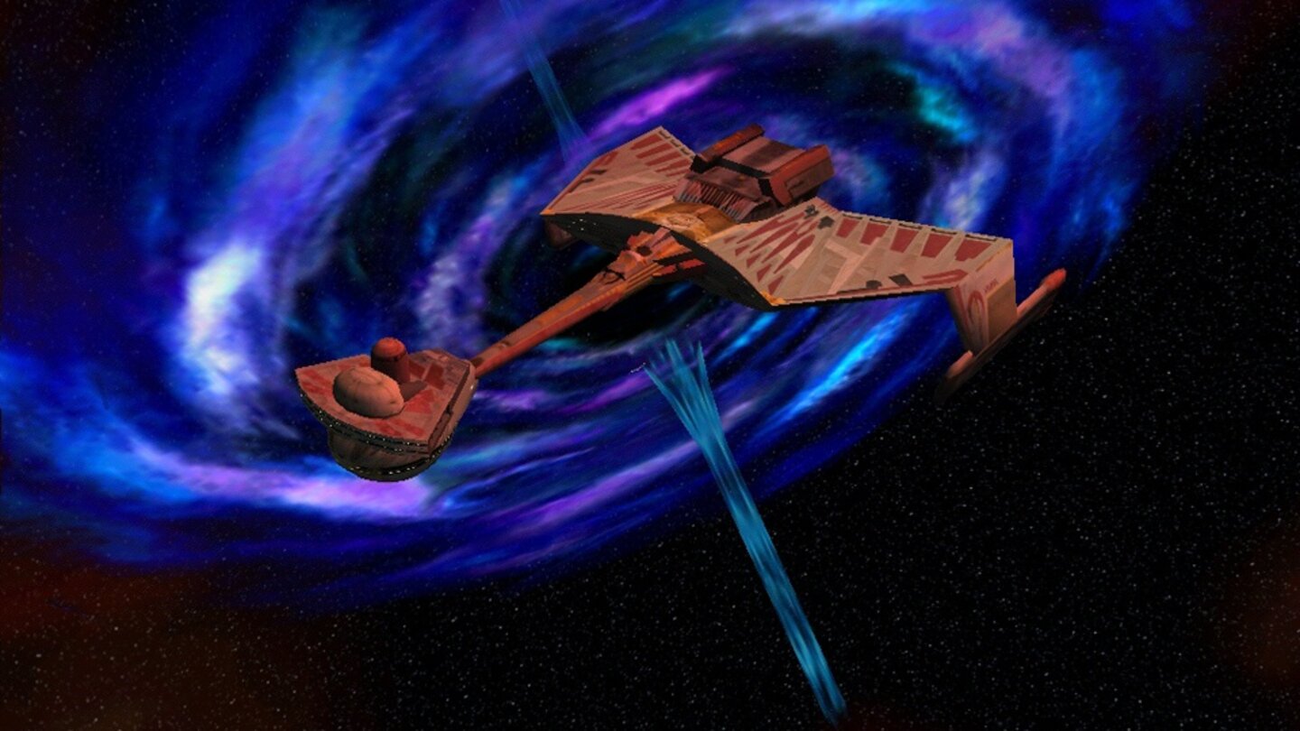 Star Trek: Klingon AcademyKlingon Academy brachte neben der neuen Story und dem Seitenwechsel auch einige technische Neuerungen. So waren die Schäden an Schiffen jetzt auch optisch erkennbar, ganze Sektionen konnten aus den Rümpfen herausgeschossen werden. Außerdem kämpften wir jetzt auch in Gasplaneten, Nebeln und Planetenringen, die Auswirkungen auf die Systeme haben und so nach angepassten Taktiken verlangen.