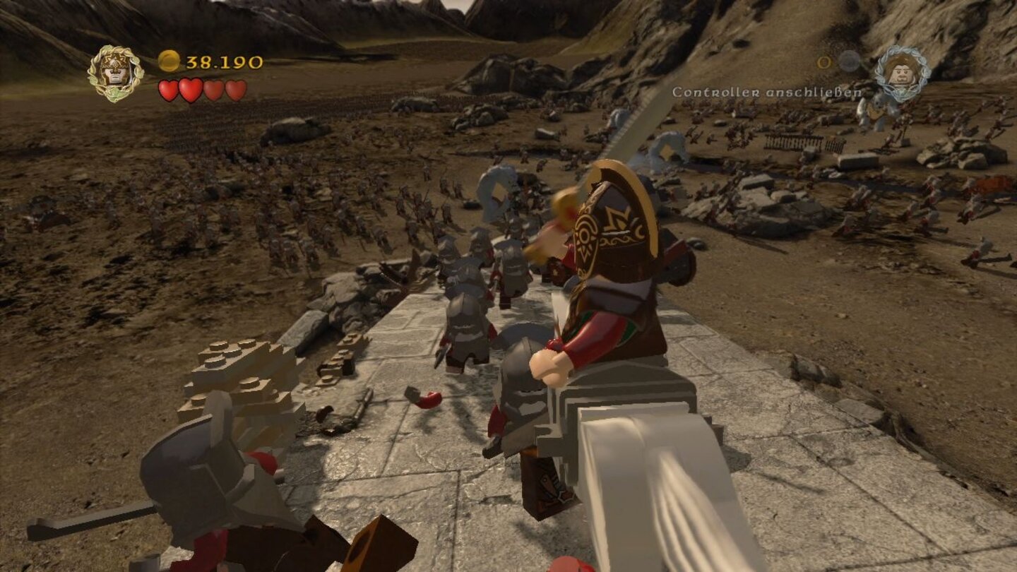 LEGO Der Herr der RingeDas Spiel ist klasse inszeniert. Hier reiten wir mit König Theoden auf die Ebene vor Helms Klamm.