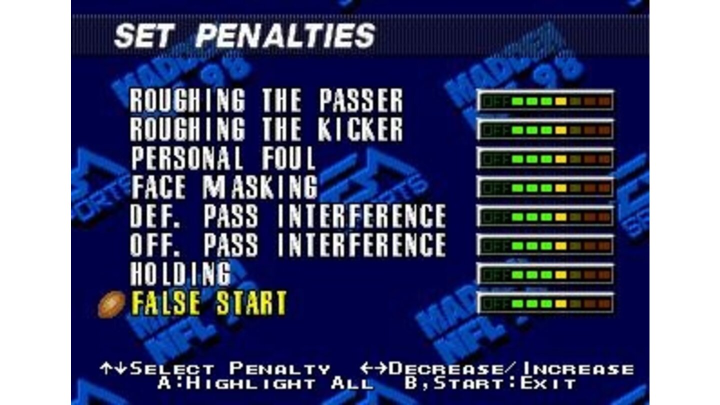 Penalties menu