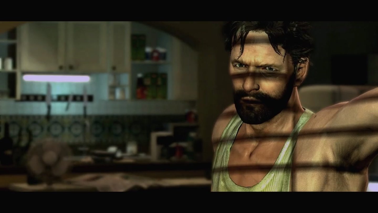 Max Payne 3Max ist ein schmerzmittelsüchtiger Alkoholiker. Das sieht man ihm in diesem Bild besonders an.