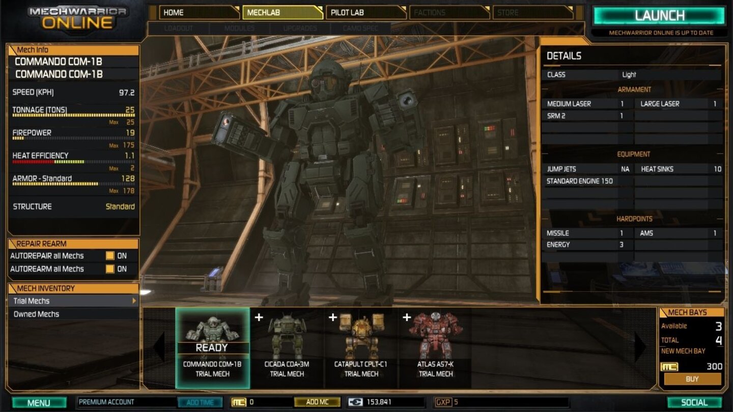 MechWarrior OnlineGratis-Mech Nummer eins: der leichte Commando.