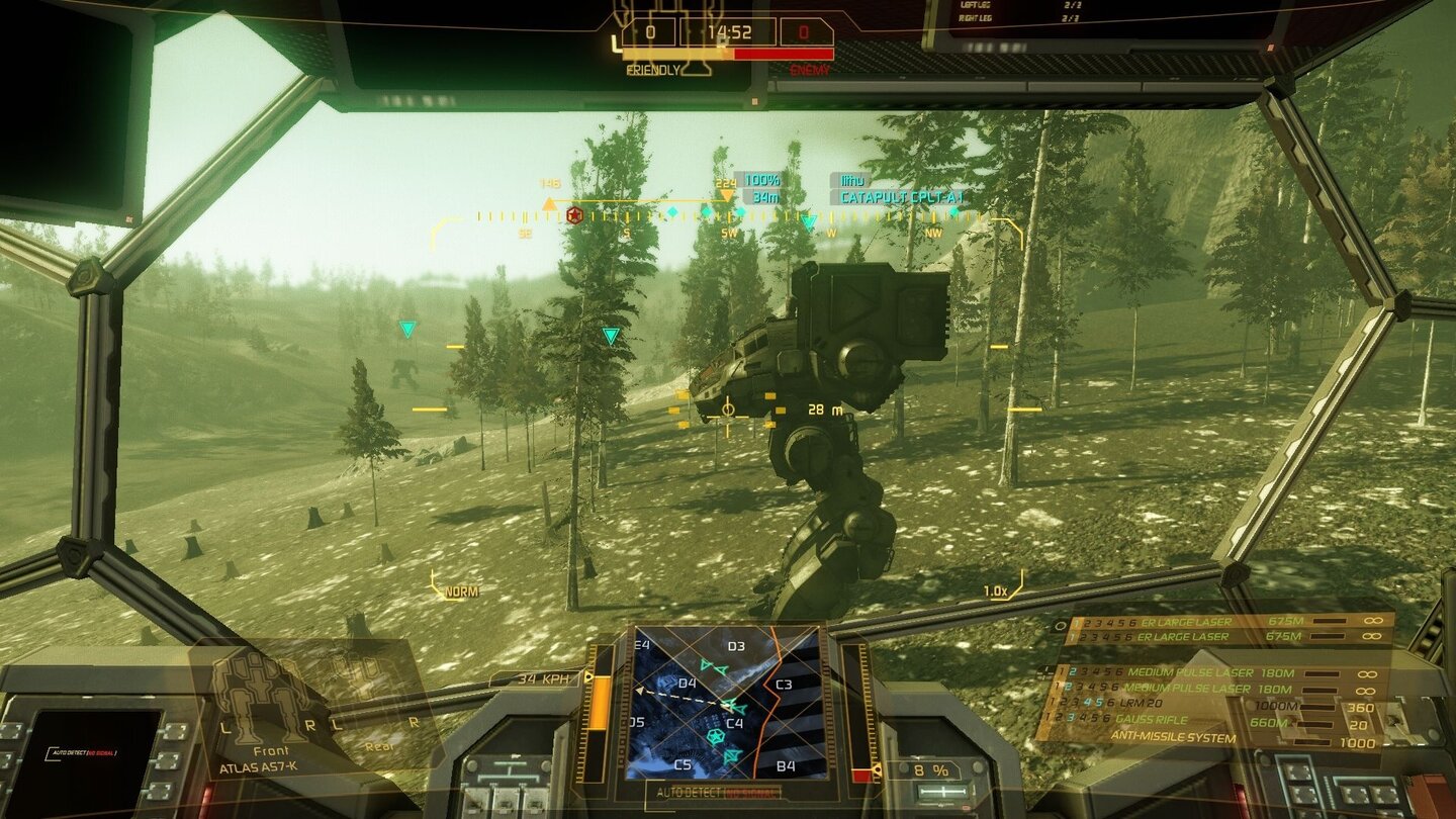 MechWarrior OnlineEin Catapult-Mech mit Langstreckenraketenwerfern wartet auf Zielmeldungen der Späher.