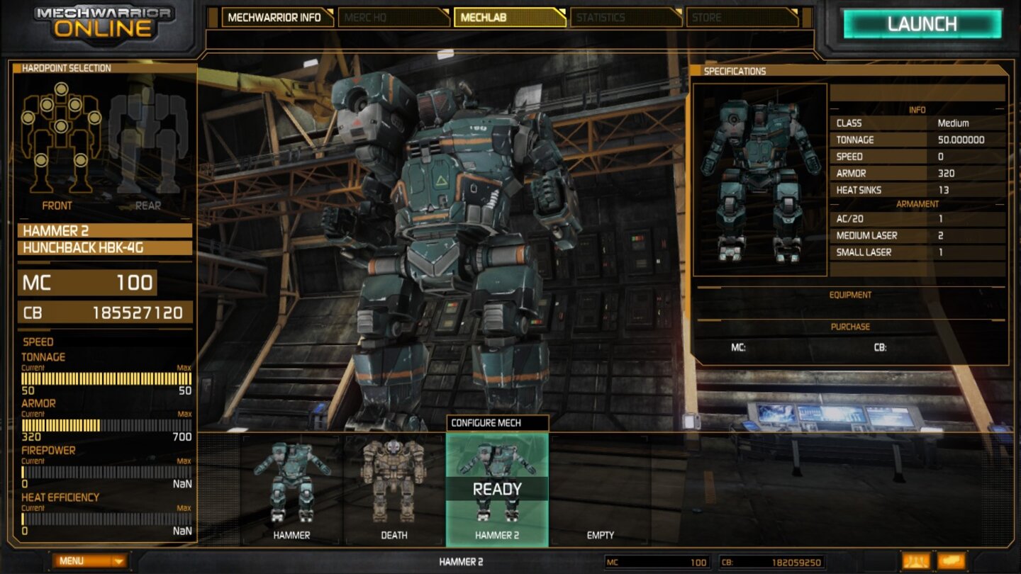 MechWarrior Online - Bilder aus dem Mech-Lab