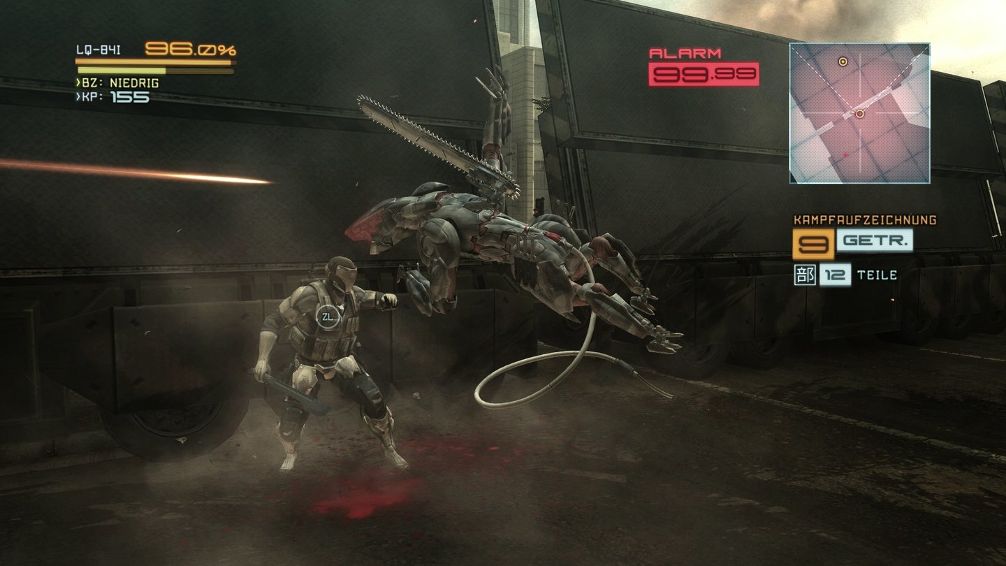 Metal Gear Rising: RevengeanceSpielen wir die Story durch oder cheaten wir, können wir in den zwei Bonus-Kampagnen witzige Spezialcharaktere wie diesen Klingen-Wolf spielen.