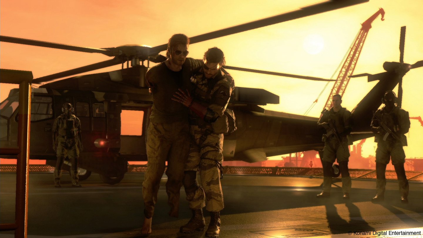 Metal Gear Solid 5 Versehrte Heimkehrer: Sowohl Snake als auch dessen Freund Kaz Miller haben beim Kampf um Mother Base Gliedmaßen eingebüßt.