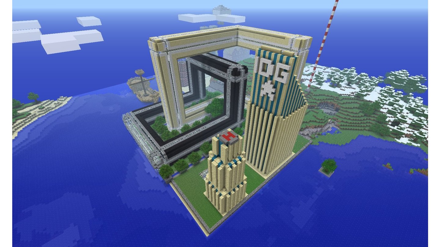 Minecraft - Interaktiv-WettbewerbDer IDG-Komplex von Benedikt Henkes besticht durch seine architektonische Finesse mit zwei in sich verschachtelten Bürotürmen.