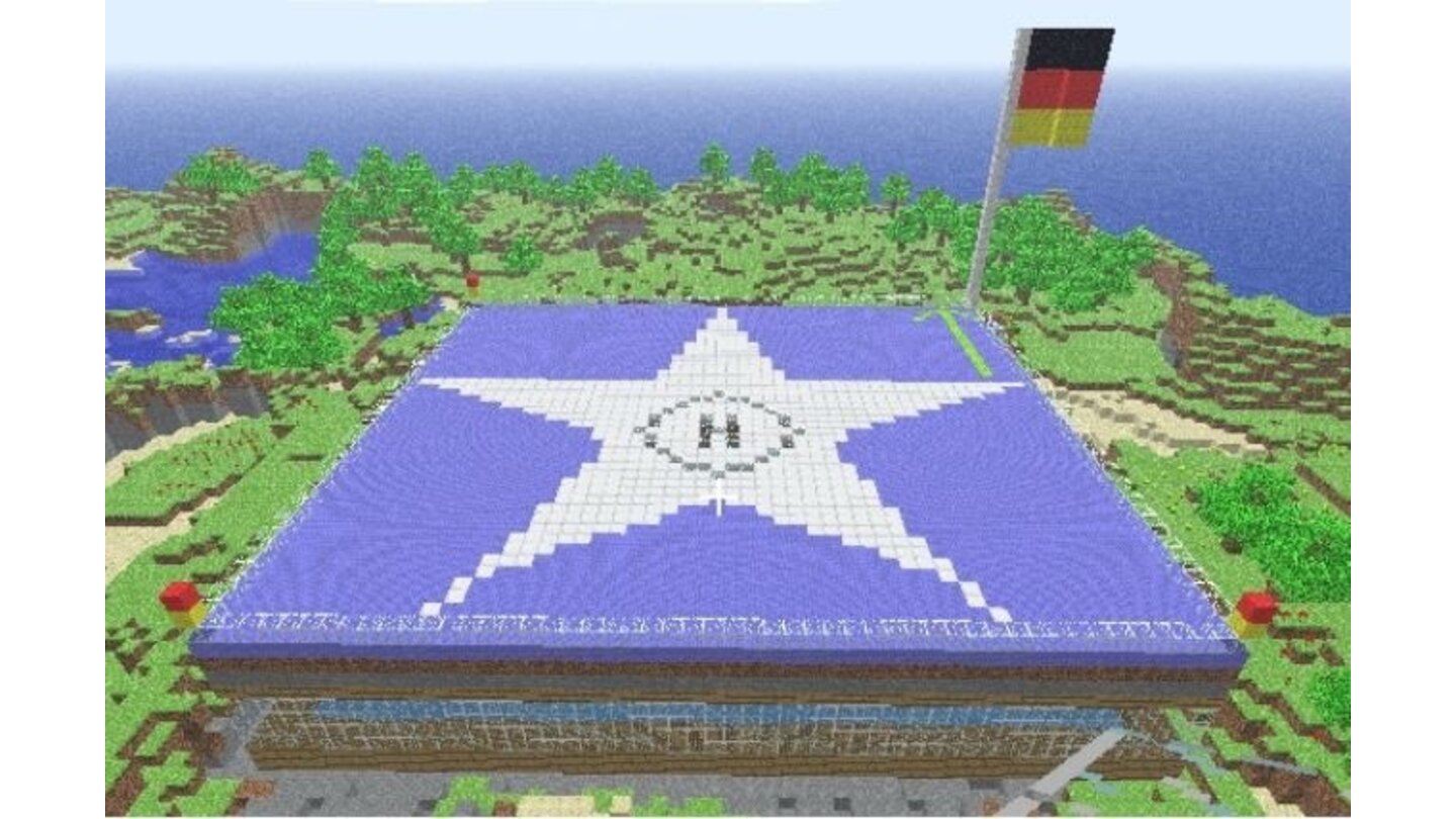 Minecraft - Interaktiv-WettbewerbBjörn Holzmann integriert den Hubschrauberlandeplatz direkt in das riesige GameStar-Logo des Büro-Flachbaus.