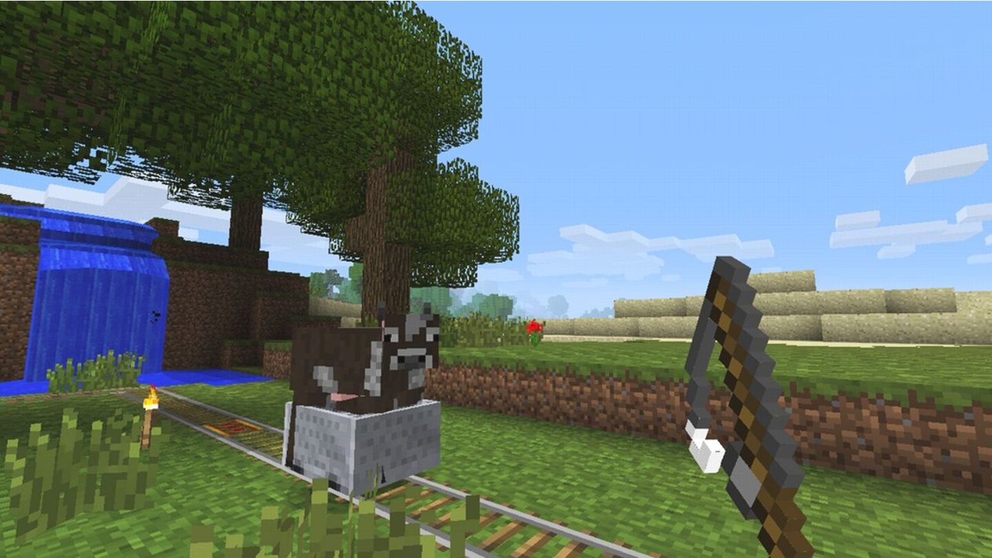 MinecraftWer mit einer Lore fahren möchte, muss erst mal Gleise verlegen, für die man obendrein Eisen braucht. Aus der Kuh machen wir uns zum Beispiel eine Lederrüstung oder Steaks.