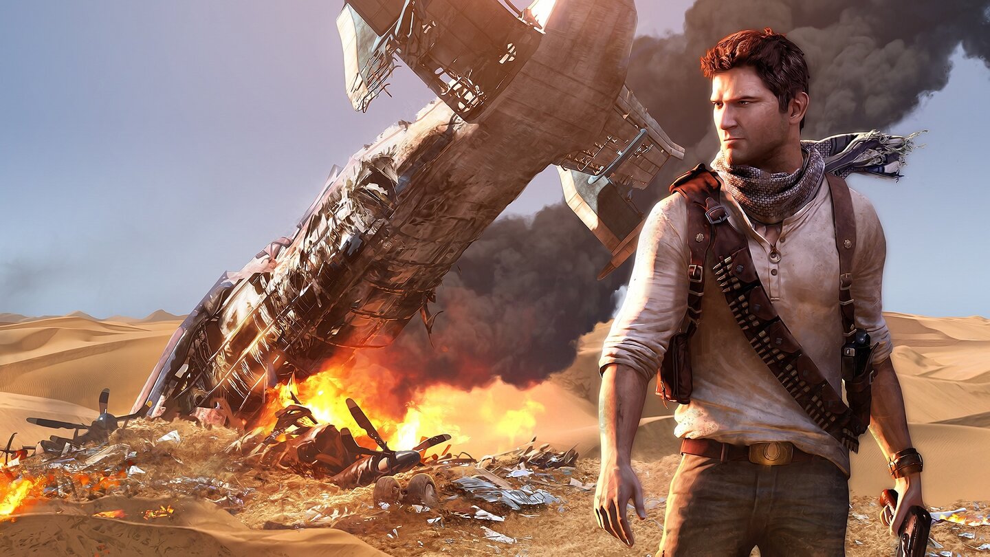 Uncharted 3: Drake’s Deception (2011, PlayStation 3)2011 kommt der dritte Teil der Uncharted-Serie, Drake’s Deception, auf den Markt. Darin helfen wir Nathan, die verschollene Wüstenstadt Iram zu suchen, das »Atlantis des Sandes«. Teil drei erweitert das Spielprinzip der Vorgänger nur geringfügig, begeistert aber mit einer stark verbesserten Physikengine, die mehrstufige Effekte wie Seegang, ein sich darin bewegendes Schiff sowie alle auf dem Schiff befindlichen Objekte realistisch und in Echtzeit darstellen kann.
Die Uncharted-Trilogie ist seit Ende 2015 auch gesammelt für die PS4 erhältlich. Uncharted: The Nathan Drake Collection enthält alle bis dahin erschienenen Serienteile, die für die neue Konsolengeneration remastert wurden – unbedingt empfehlenswert!