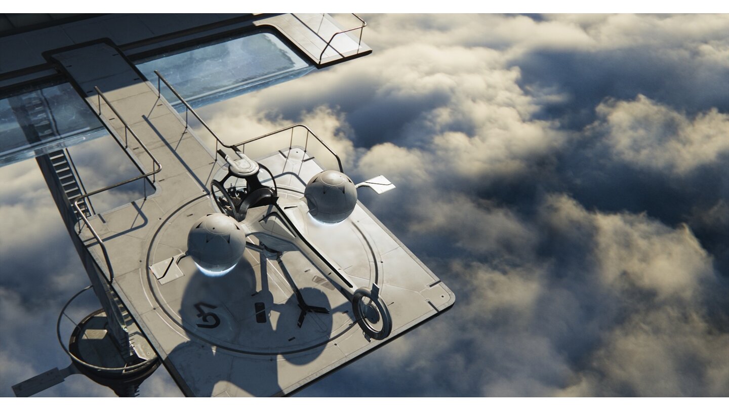 OblivionEin Großteil des Films spielt in der Luft. Zum Beispiel auf Basisstationen über den Wolken wie dieser.