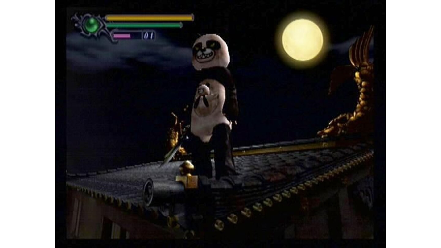 Demons are a cowardly, superstitious lot. Samanosuke, aka Pandaman, strikes a heroic pose against the night sky.
