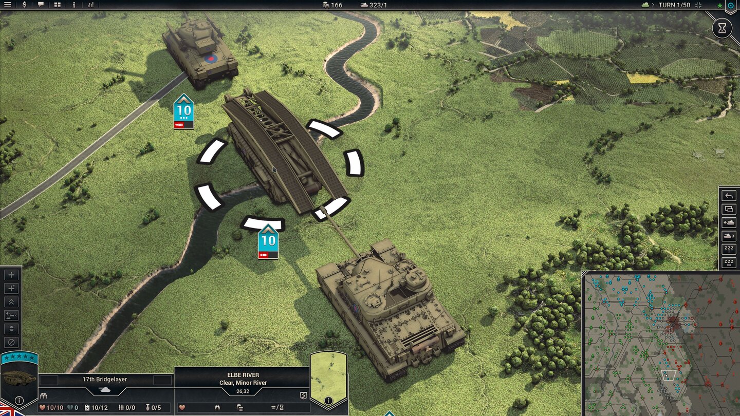 BridgelayerDie britischen Brückenlegepanzer in Panzer Corps 2 basieren auf einem Valentine-Panzer. Wenn ihr den Bridgelayer auf einem Flussfeld parkt, können eure Einheiten einfach darüber ziehen.