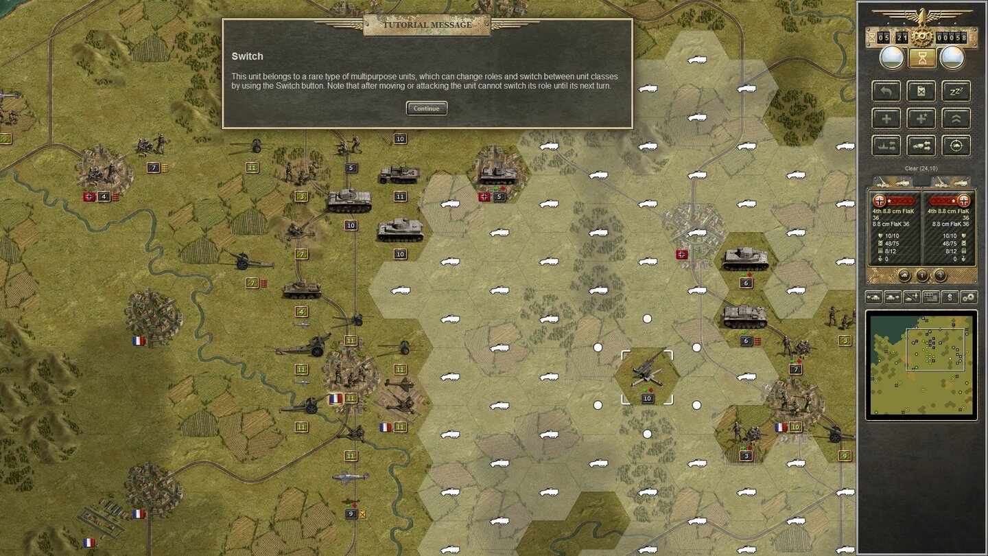 Panzer Corps8,8-cm-Flak können wir sowohl gegen Flugzeuge als auch gegen Panzer einsetzen.