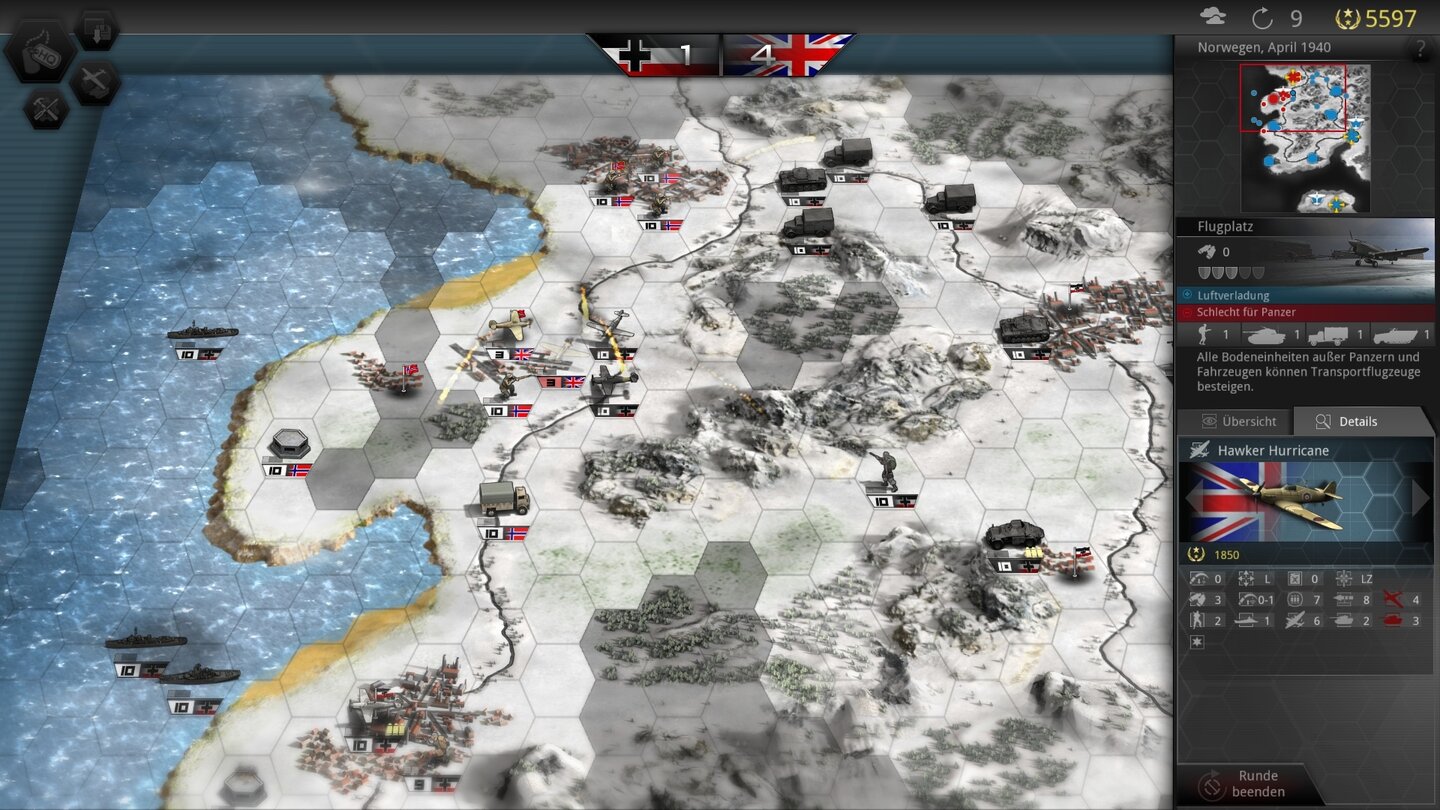 Panzer Tactics HDDie Zeit rennt: Im Norwegen-Feldzug müssen wir nicht nur zwei Städte erobern, sondern möglichst noch alle Bunker an der Küste zerstören.