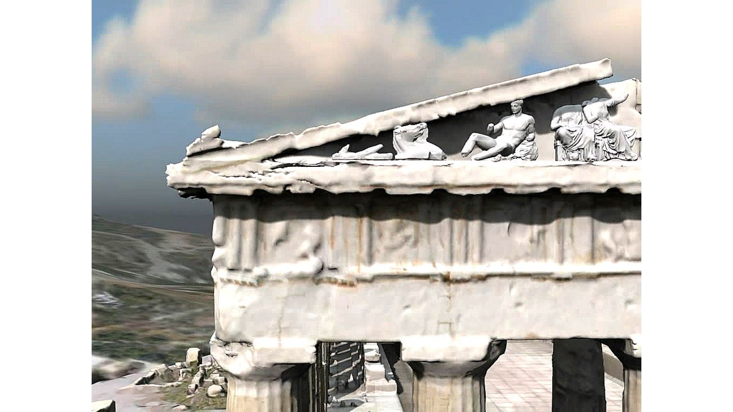 Parthenon: Basierend auf Lasermessungen des Parthenons in Athen wird das Gebäude mit über 15 Millionen Polygonen in Echtzeit auf einer Radeon X1800 dargestellt.
