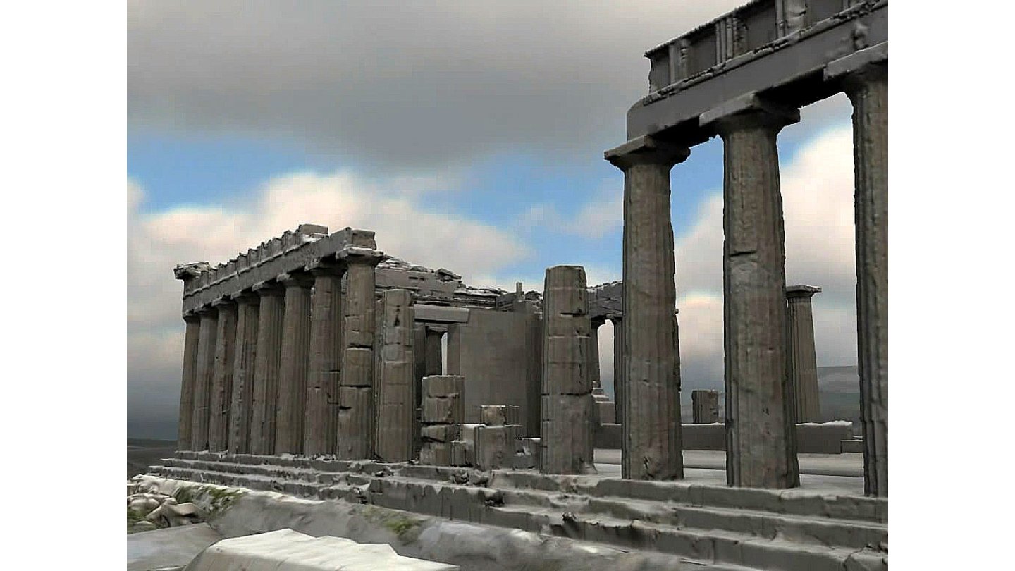 Parthenon: Basierend auf Lasermessungen des Parthenons in Athen wird das Gebäude mit über 15 Millionen Polygonen in Echtzeit auf einer Radeon X1800 dargestellt.