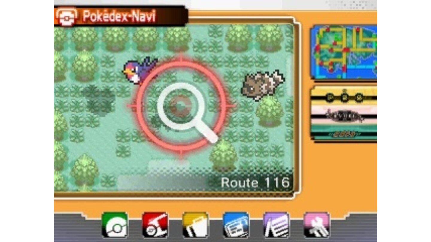 Pokémon: Pokemon Omega Rubin & Alpha SaphirMit dem neuen Poké-Radar können wir Pokémon mit besonderen Fähigkeiten aufspüren, die uns im Kampf einen Vorteil verschaffen.