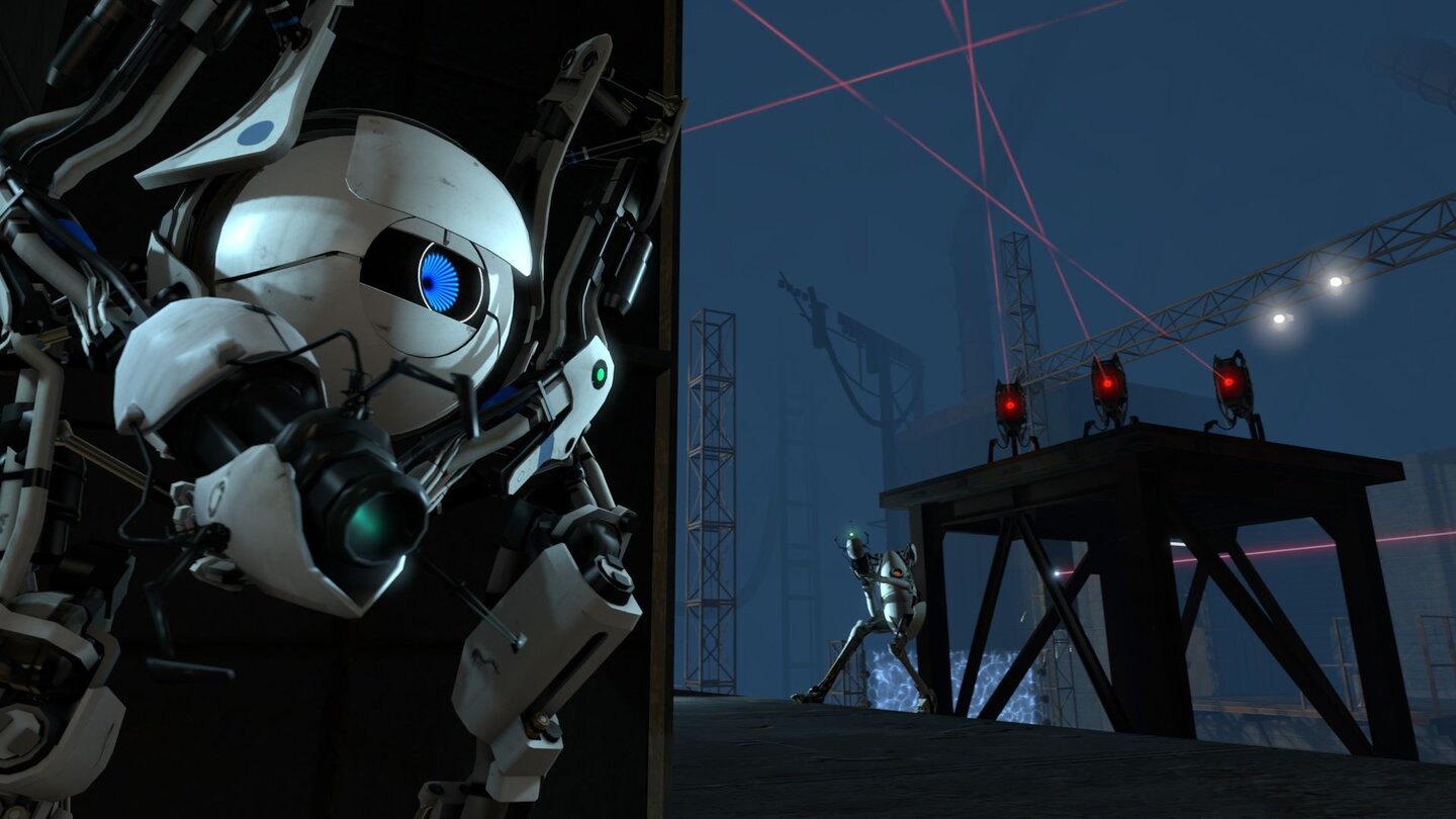 Portal 2Jetzt aber Vorsicht: Die Selbstschussanlagen klingen nett, sind aber äußerst tödlich.